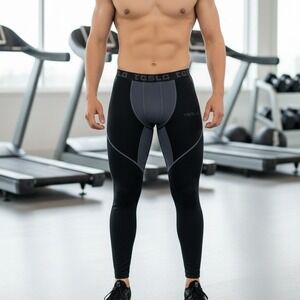 Tesla Base Layer Pants Mens L Black Gray Athletic Compression‎ Leggings Active